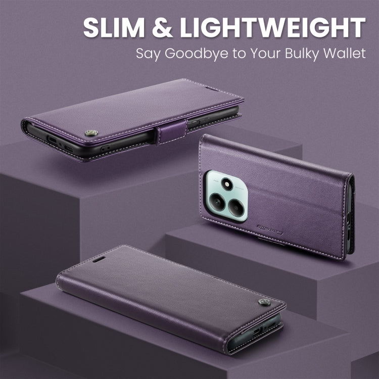 Pour Redmi Note 14 5G Coque Téléphone en Cuir Anti-vol RFID Texturé Litchi avec Fermoir Papillon CaseMe 023 (Violet)