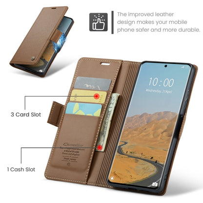 For Redmi Note 14 Pro 5G CaseMe 023 Butterfly Buckle Litchi Texture RFID Anti-theft Leather Phone Case(Brown)