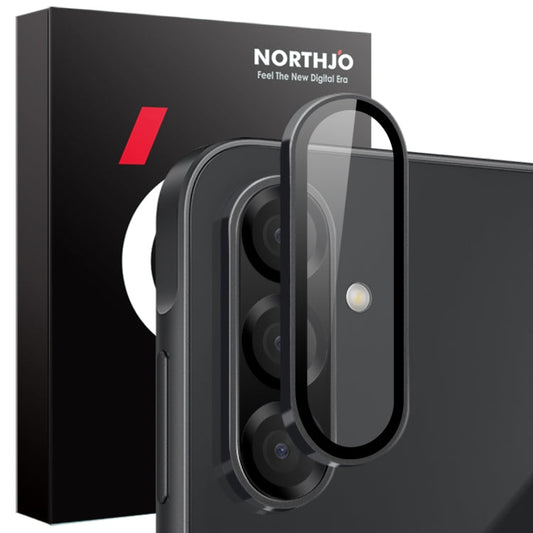 Pour Samsung Galaxy A56 5G NORTHJO Protecteur d'objectif d'appareil photo Anneau métallique CD Film en verre trempé (Noir)