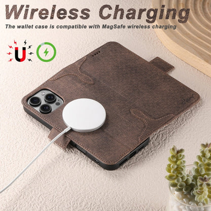 For iPhone 16 Pro Max Suteni J07 Multi-functional Horizontal MagSafe Denim Leather Phone Case(Brown)