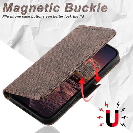 For iPhone 15 Pro Suteni J07 Multi-functional Horizontal MagSafe Denim Leather Phone Case(Brown)