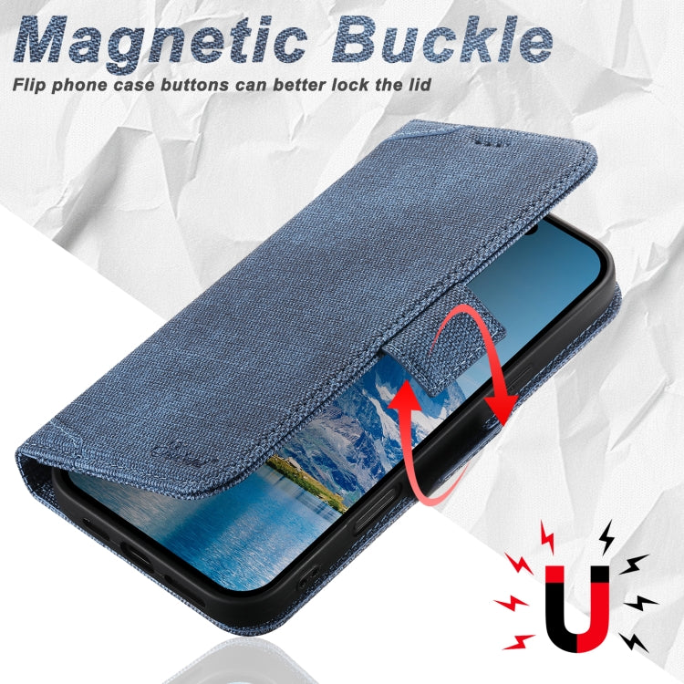 For iPhone 15 Plus Suteni J07 Multi-functional Horizontal MagSafe Denim Leather Phone Case(Blue)