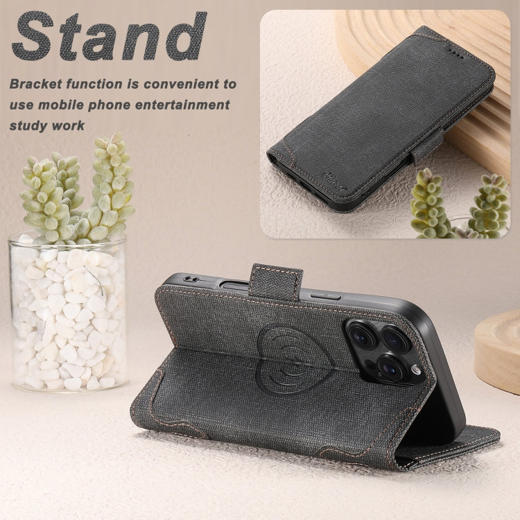 For iPhone 14 Pro Suteni J07 Multi-functional Horizontal MagSafe Denim Leather Phone Case(Black)