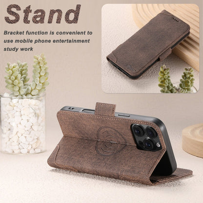 For iPhone 14 Pro Max Suteni J07 Multi-functional Horizontal MagSafe Denim Leather Phone Case(Brown)