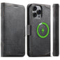 For iPhone 13 Pro Max Suteni J07 Multi-functional Horizontal MagSafe Denim Leather Phone Case(Black)