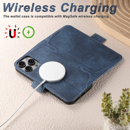 For iPhone 13 Pro Suteni J07 Multi-functional Horizontal MagSafe Denim Leather Phone Case(Blue)