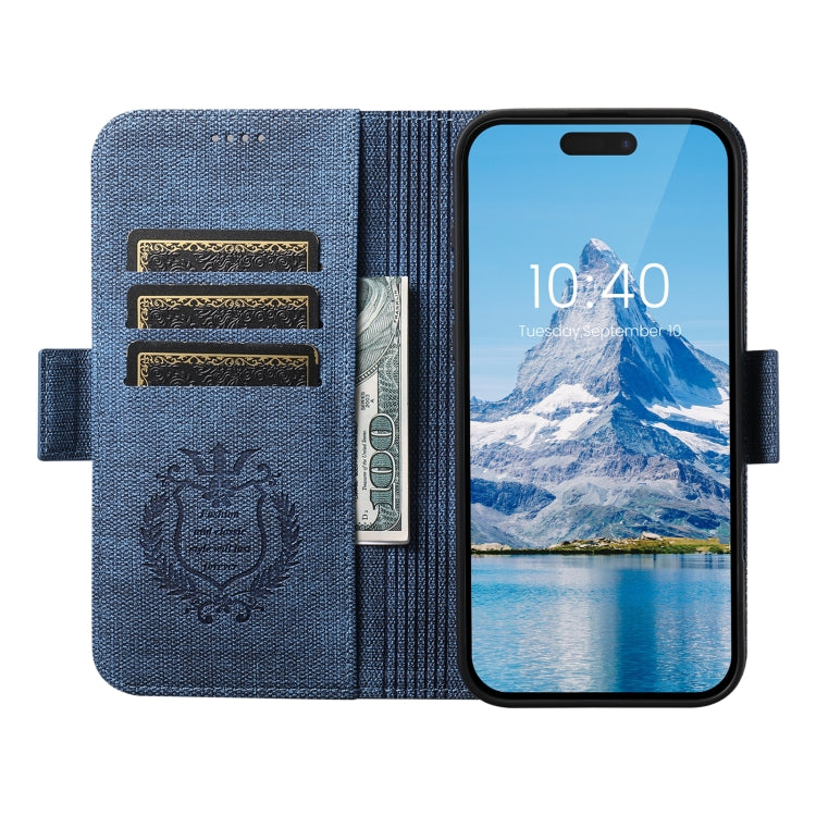 For iPhone 12 Suteni J07 Multi-functional Horizontal MagSafe Denim Leather Phone Case(Blue)