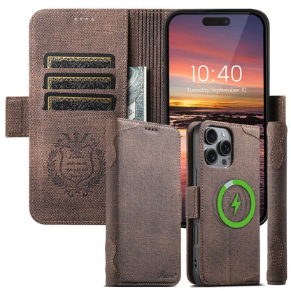 For iPhone 16 Plus Suteni J07 Multi-functional Horizontal MagSafe Denim Leather Phone Case(Black)