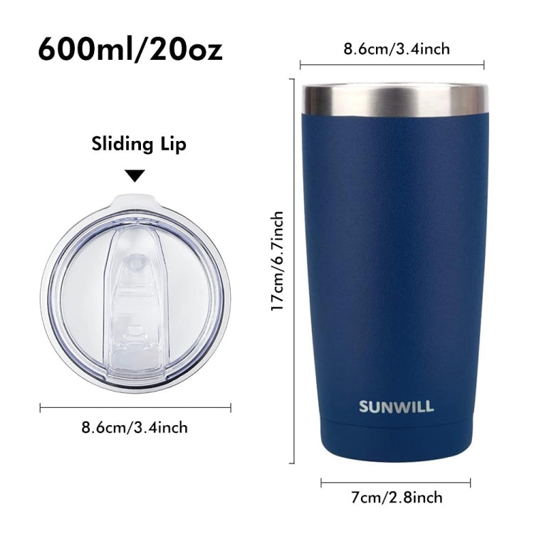 JUNSUNMAY 600ml 304 Stainless Steel Vacuum Insulated Coffee Travel Mug Double Wall Thermal Cup(Steel Color)
