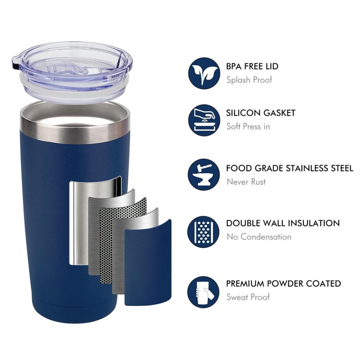 JUNSUNMAY 600ml 304 Stainless Steel Vacuum Insulated Coffee Travel Mug Double Wall Thermal Cup(Steel Color)