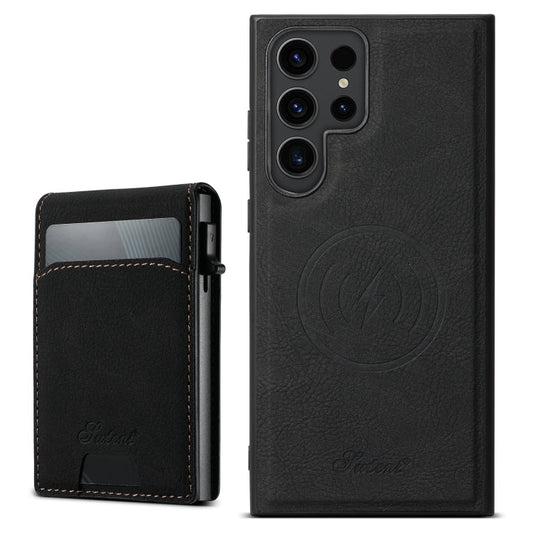 For Samsung Galaxy S23 Ultra 5G Suteni H19 Litchi Texture 2-in-1 MagSafe Removable Card Case Back Phone Case(Black)
