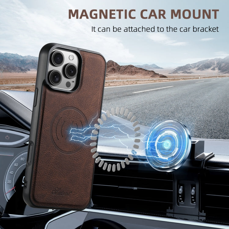 For Samsung Galaxy S23+ 5G Suteni H19 Litchi Texture 2-in-1 MagSafe Removable Card Case Back Phone Case(Brown)