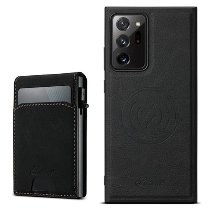 For Samsung Galaxy Note20 5G Suteni H19 Litchi Texture 2-in-1 MagSafe Removable Card Case Back Phone Case(Black)