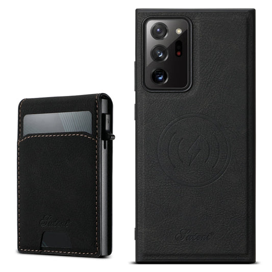For Samsung Galaxy Note20 5G Suteni H19 Litchi Texture 2-in-1 MagSafe Removable Card Case Back Phone Case(Black)