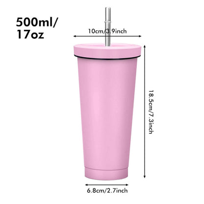 JUNSUNMAY 500ml 304 Stainless Steel Water Vacuum Bottle Coffee Cup with Lid and Straw(Black)