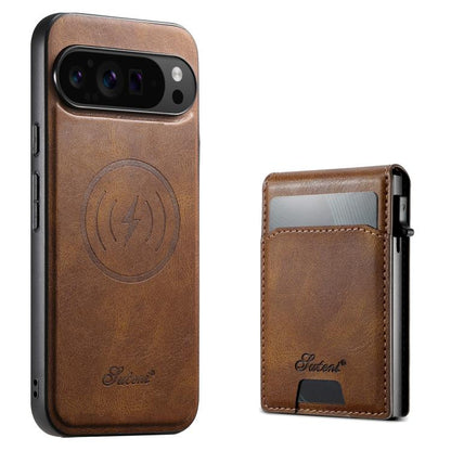 For Google Pixel 10 Suteni H19 Oil Wax 2-in-1 MagSafe Removable Card Box Back Phone Case(Brown)