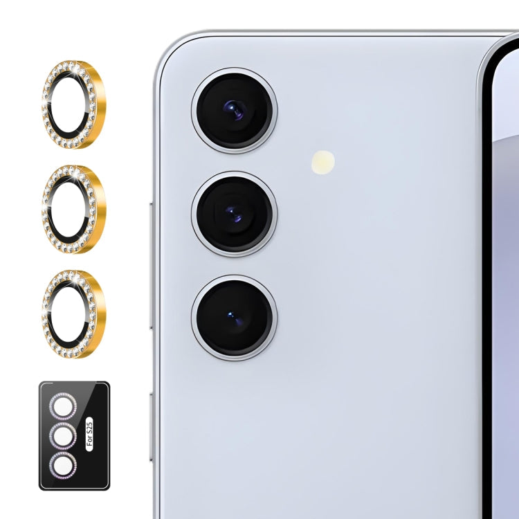 For Samsung Galaxy S25 5G ENKAY AR Anti-reflection Individual Diamond Ring Camera Lens Glass Full Film(Gold)