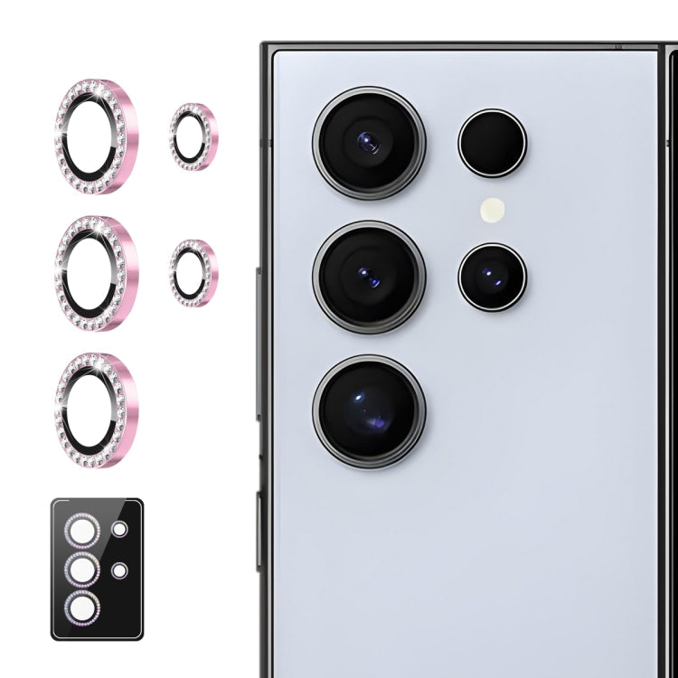 For Samsung Galaxy S23 Ultra 5G ENKAY AR Anti-reflection Individual Diamond Ring Camera Lens Glass Full Film(Pink)