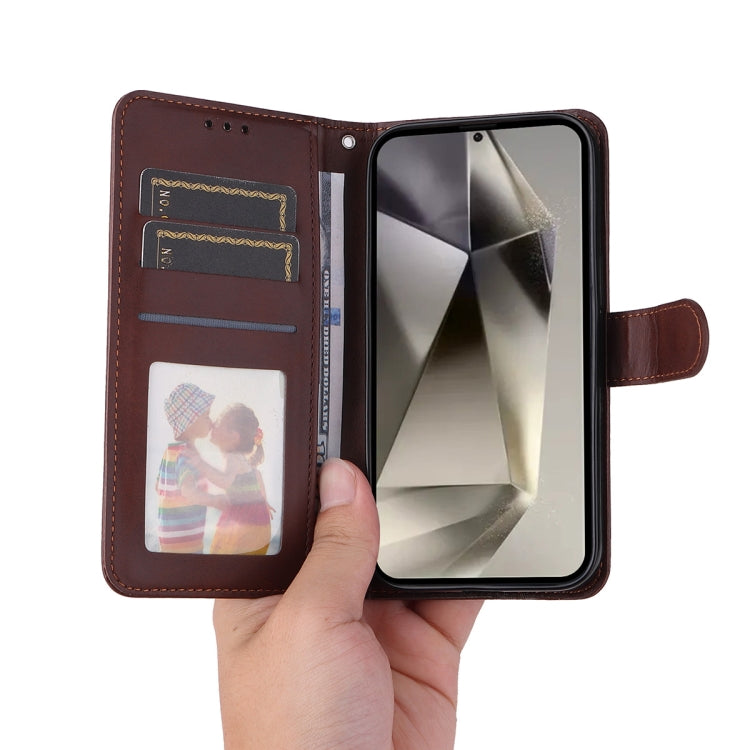 For Galaxy S24 Ultra 5G ENKAY Card Wallet Calf Texture Leather Phone Case with Screen Film(Brown)