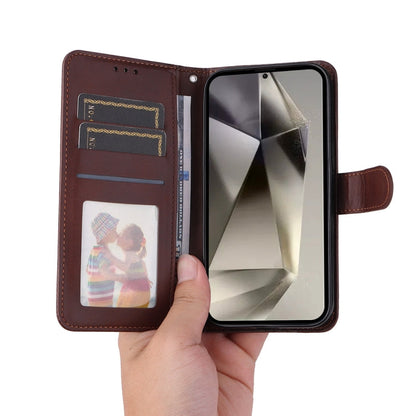 For Galaxy S24 Ultra 5G ENKAY Card Wallet Calf Texture Leather Phone Case with Screen Film(Brown)