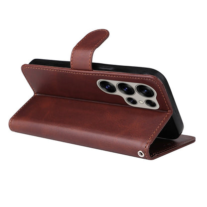 For Galaxy S24 Ultra 5G ENKAY Card Wallet Calf Texture Leather Phone Case with Screen Film(Brown)