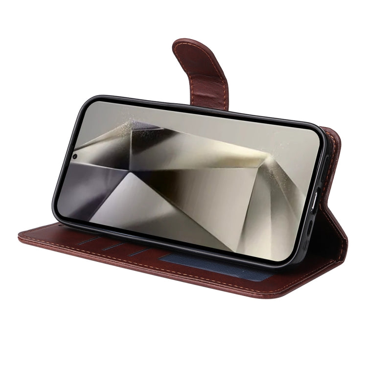 For Galaxy S24 Ultra 5G ENKAY Card Wallet Calf Texture Leather Phone Case with Screen Film(Brown)
