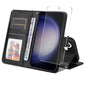 Pour Samsung Galaxy S24+ 5G ENKAY Étui de téléphone en cuir texturé veau avec porte-cartes et film de protection d'écran (noir)