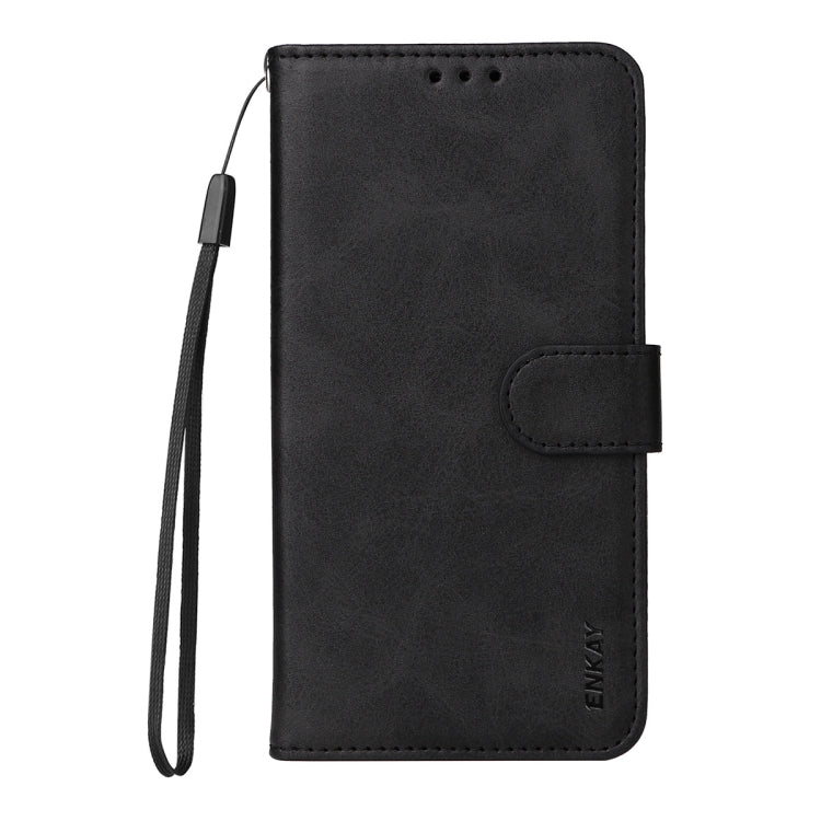 Pour Samsung Galaxy S24+ 5G ENKAY Étui de téléphone en cuir texturé veau avec porte-cartes et film de protection d'écran (noir)