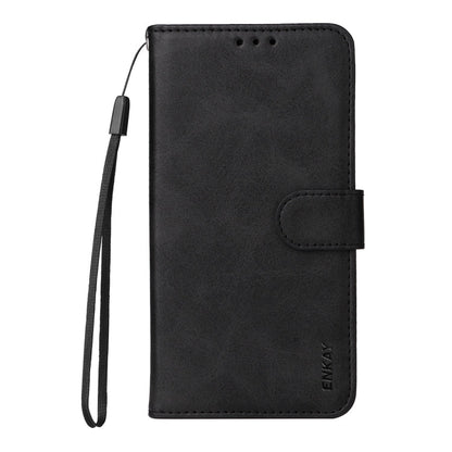 Pour Samsung Galaxy S24+ 5G ENKAY Étui de téléphone en cuir texturé veau avec porte-cartes et film de protection d'écran (noir)