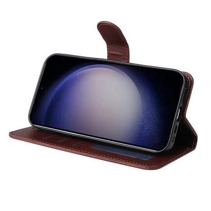 For Galaxy S24+ 5G ENKAY Card Wallet Calf Texture Leather Phone Case with Screen Film(Blue)