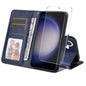 Pour Samsung Galaxy S24 5G Étui de téléphone en cuir texturé ENKAY avec porte-cartes et film protecteur d'écran (Bleu)
