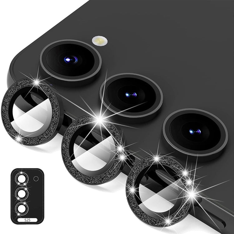 For Samsung Galaxy S25 5G ENKAY Hat-Prince 9H Rear Camera Lens Glitter Aluminium Alloy Tempered Glass Film(Black)