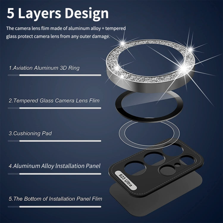 For Samsung Galaxy S25 5G ENKAY Hat-Prince 9H Rear Camera Lens Glitter Aluminium Alloy Tempered Glass Film(Black)