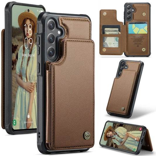 For Samsung Galaxy S25 5G CaseMe C22 Card Slots Holder RFID Anti-theft Phone Case(Brown)