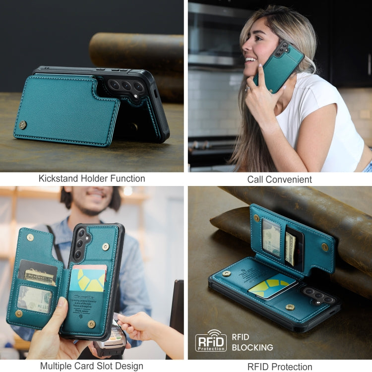 Pour Samsung Galaxy S25 5G Étui de téléphone anti-vol RFID avec porte-cartes CaseMe C22 (vert)