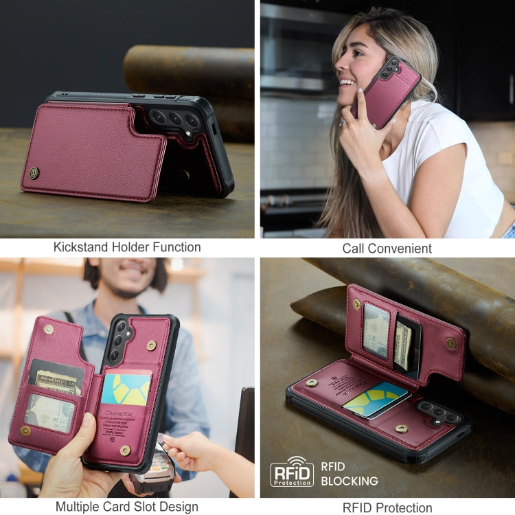 For Samsung Galaxy S25+ 5G CaseMe C22 Card Slots Holder RFID Anti-theft Phone Case(Red)