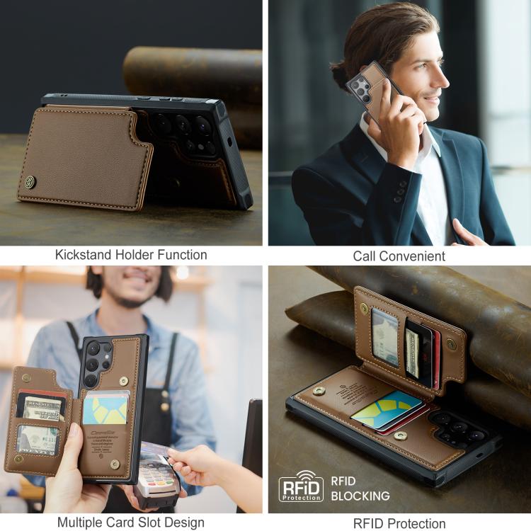 For Samsung Galaxy S25 Ultra 5G CaseMe C22 Card Slots Holder RFID Anti-theft Phone Case(Brown)