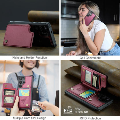 For Samsung Galaxy S25 Ultra 5G CaseMe C22 Card Slots Holder RFID Anti-theft Phone Case(Red)