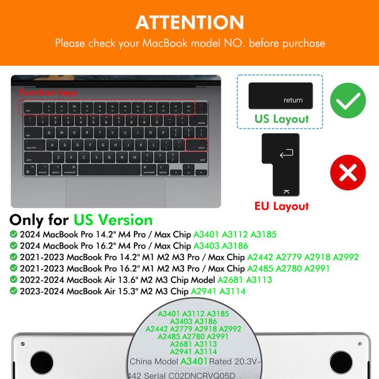 For MacBook Air 13.6 / 15.3 ＆ Pro 14.2 / 16.2 ENKAY US Version Keyboard Cover Soft Silicone Protective Film(Black)