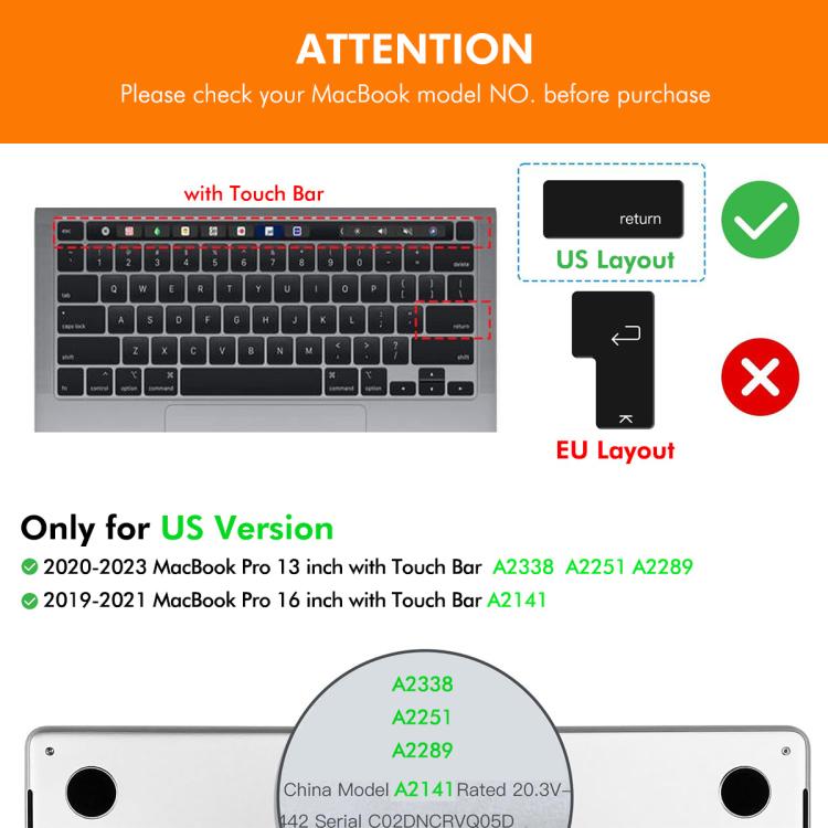 Pour MacBook Pro 13,3 (A2289/A2338) / Pro 16 (A2141) Housse de clavier ENKAY version US Film protecteur en silicone souple (Noir)