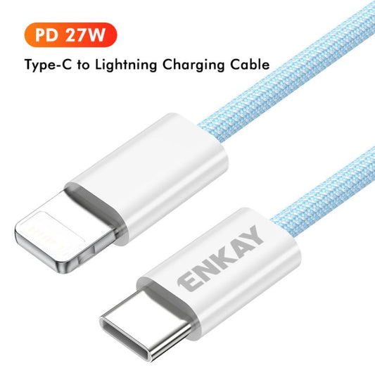 Câble de données de charge ENKAY CB175 couleur bonbon PD 27W USB-C / Type-C vers 8 broches, longueur: 2m (Bleu)