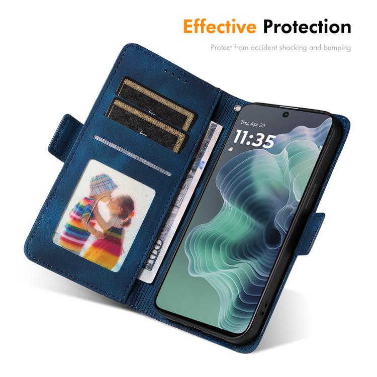 For Motorola Moto G35 ENKAY Embossed Rhombus Starry Leather Phone Case with Screen Film(Blue)
