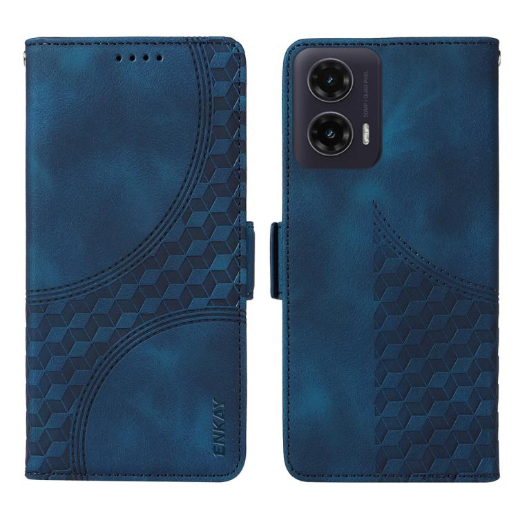 Pour Motorola Moto G35 ENKAY Étui de téléphone en cuir gaufré Rhombus Starry avec film de protection d'écran (violet)