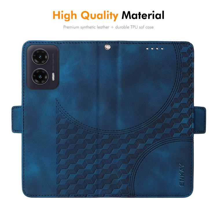 For Motorola Moto G35 ENKAY Embossed Rhombus Starry Leather Phone Case with Screen Film(Brown)