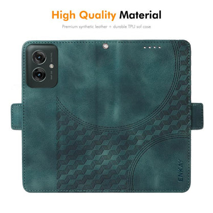 For Motorola Moto G55 ENKAY Embossed Rhombus Starry Leather Phone Case with Screen Film(Black)