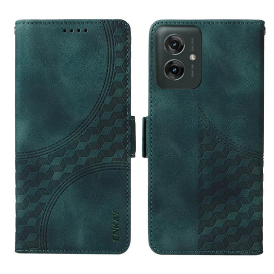 For Motorola Moto G55 ENKAY Embossed Rhombus Starry Leather Phone Case with Screen Film(Blue)