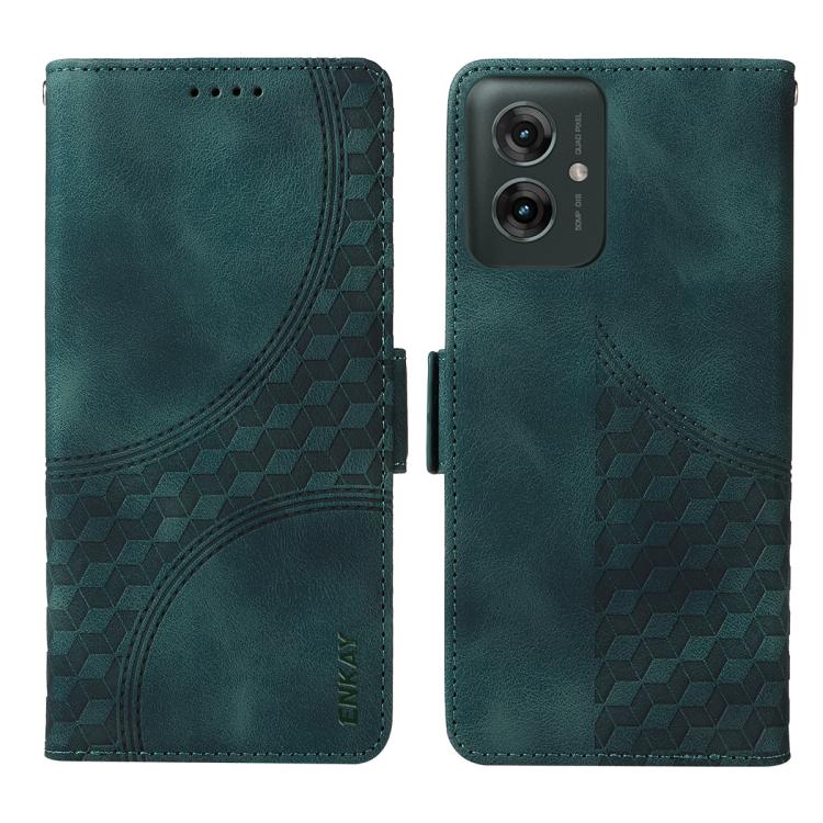 For Motorola Moto G55 ENKAY Embossed Rhombus Starry Leather Phone Case with Screen Film(Green)