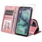 For Motorola Moto G35 ENKAY Card Wallet Calf Texture Leather Phone Case with Screen Film(Pink)