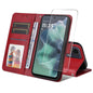 Pour Motorola Moto G35 ENKAY Étui de téléphone en cuir texturé veau avec porte-cartes et film de protection d'écran (Rouge)