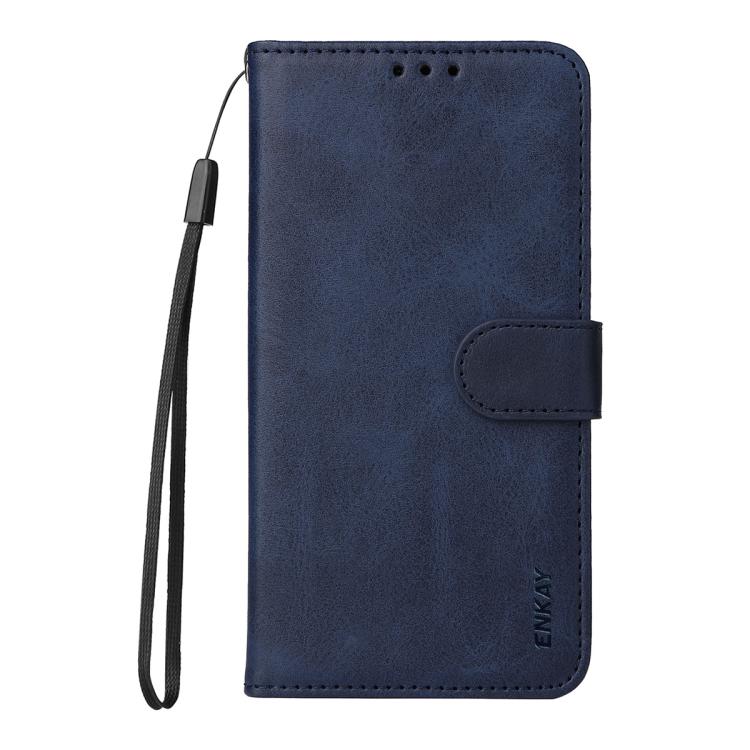 For Motorola Moto G35 ENKAY Card Wallet Calf Texture Leather Phone Case with Screen Film(Blue)